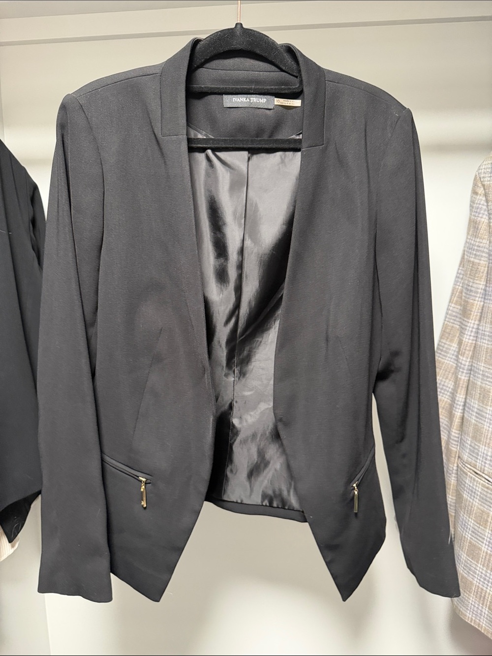 Ivanka Trump Black Open-Front Blazer with Zip Accents